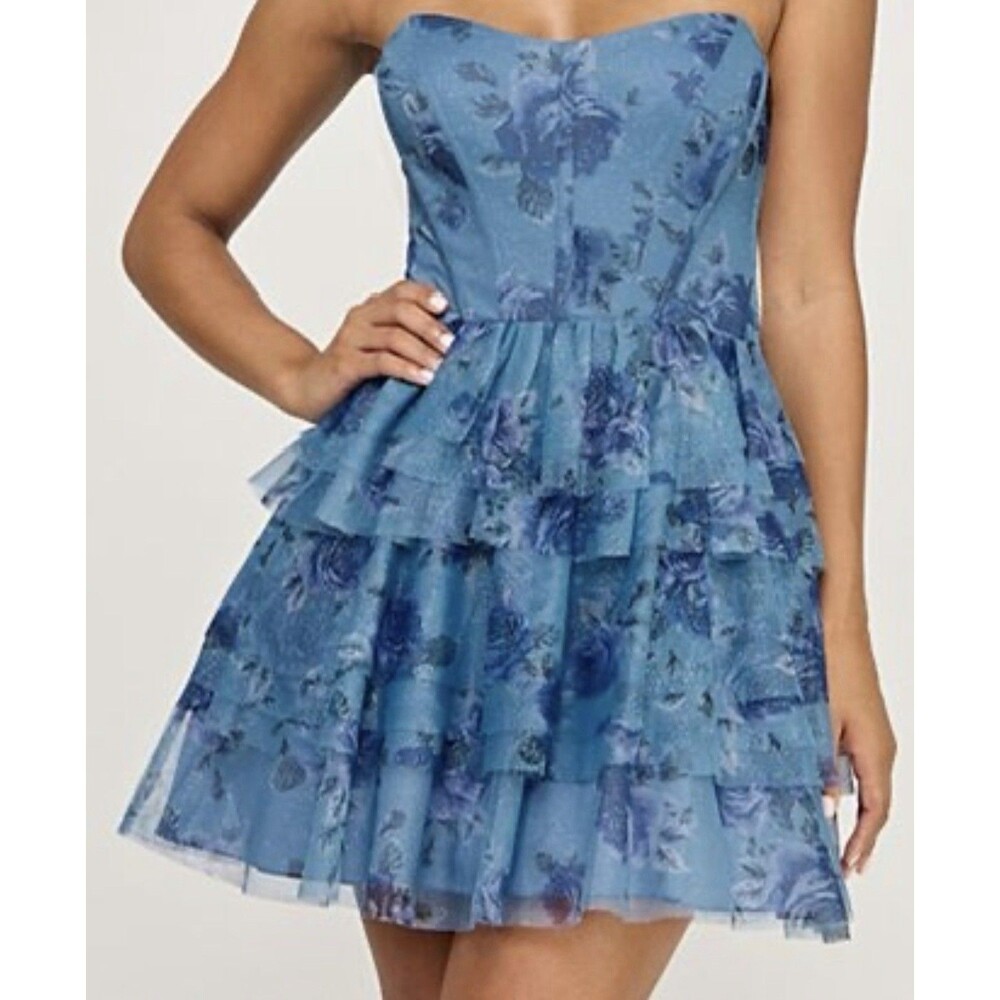 SENI & CADE Women's Fit & Flare blue Floral Corset Dress Size Medium